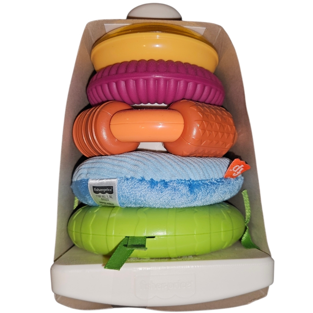 Fisher-Price Sensory Rock-a-Stack Stacking Rings Plastic Fabric Baby Sitting Toy